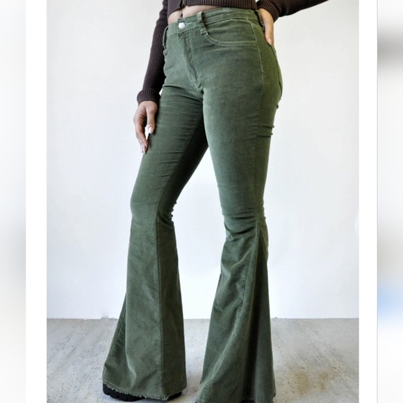 Saints and Hearts extreme flare bell bottom corduroy pants green 2X - Picture 10 of 10